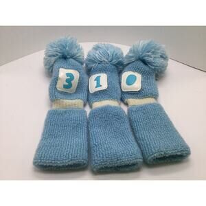 Vintage Golf Head Covers Knitted Pom Pom Baby blue set of 3
